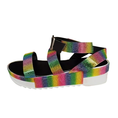 

Women s Platform Sandals Casual Bling Rhinestone Strap Sandals Open Toe Fish Mouth Sandals Front Adjustment Buckle Sandals Multicolor 10