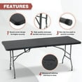 thumbnail image 4 of FDW 6' Folding Table – Portable, Heavy-Duty, Fold-in-Half Design for Parties, Events, IndoorOutdoor Use – 70x29", Black, 4 of 7