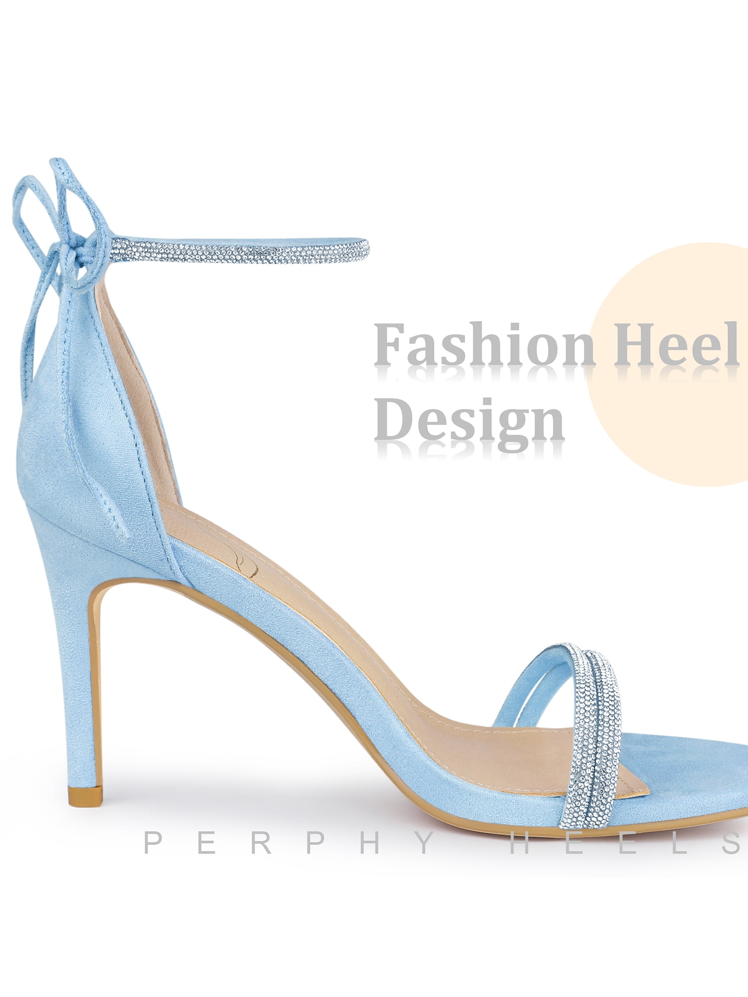 DARING DIVA Women's Rhinestone Ankle Tie Stiletto Heels Sandals Sky Blue 7