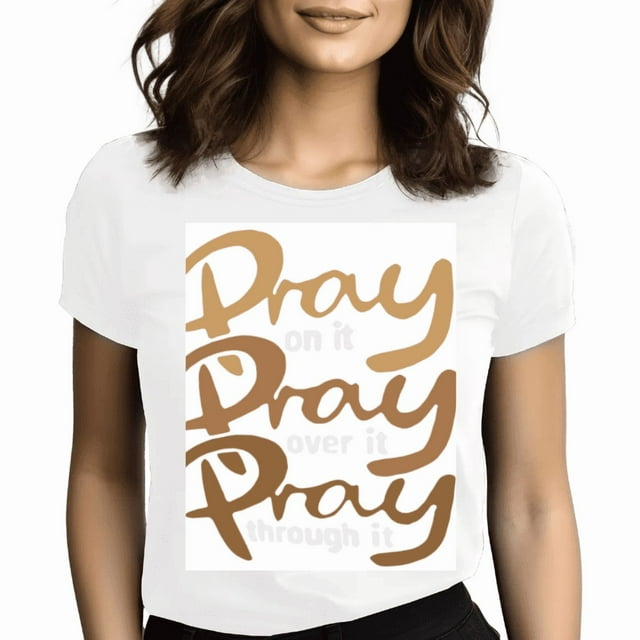T-Shirt Femme à Manches Courtes et Col Rond avec Imprimé Lettre "Pray", 100 % Coton, Priez par-Dessus, Priez à Travers, T-Shirts Graphiques, Hauts pour Femmes, Vêtements pour Femmes