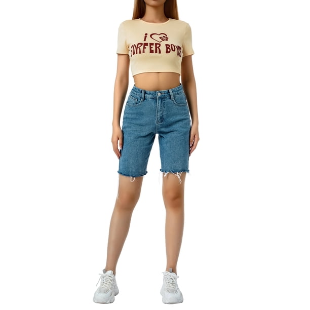 VISgogo Mujeres Casual Crop Tops, Adultos Letra y Corazón y Estampado de Flores Camiseta de Manga Corta Cuello Redondo VISgogo moda