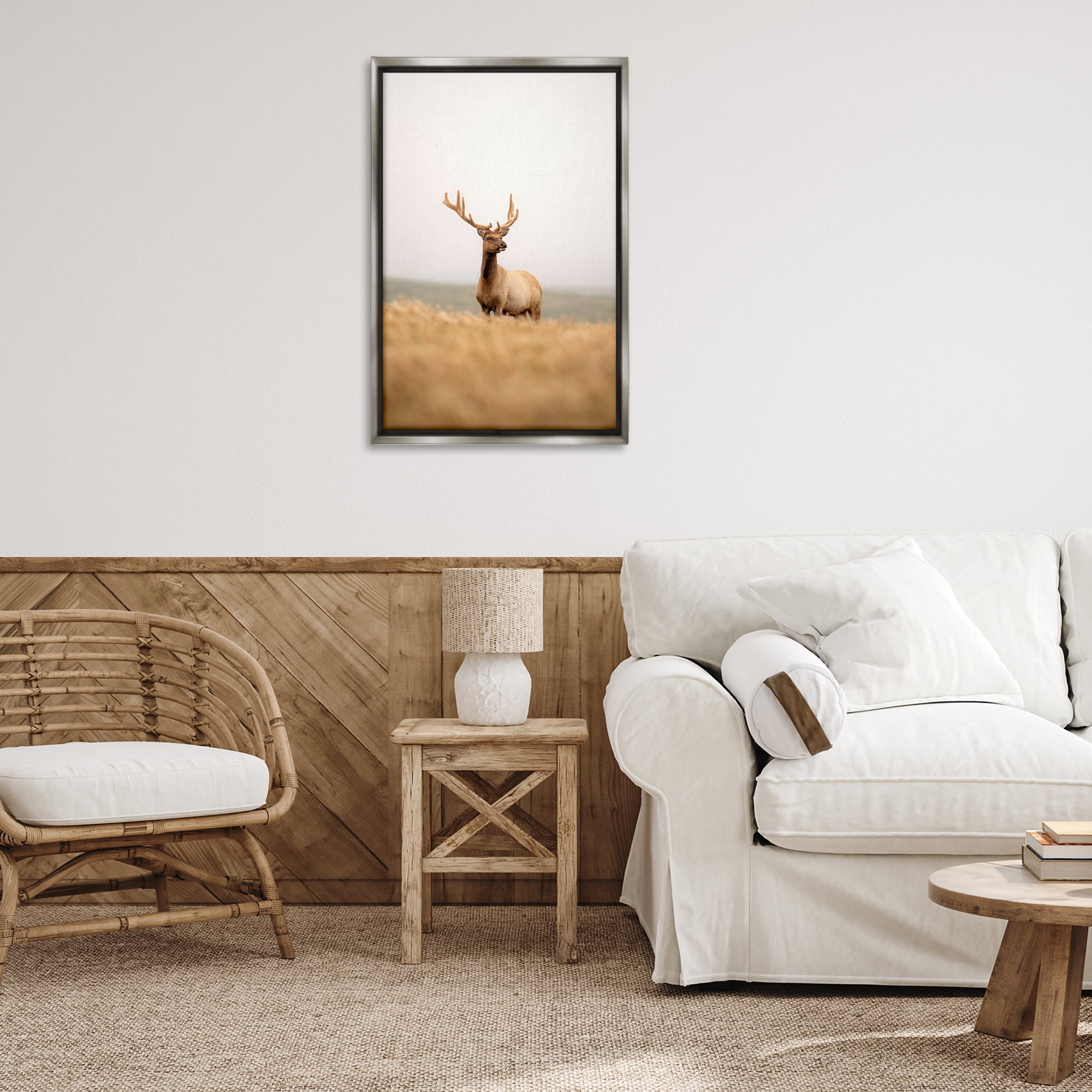 Stupell Industries Stoic Tule Elk Landscape & Nature Photography Gray Floater Framed Canvas Art Print Wall Art, 21 x 31