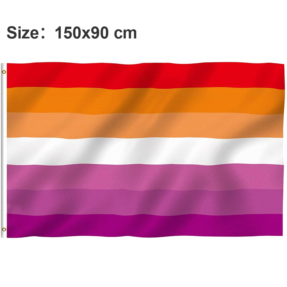 90*150cm Lesbian Pride Rainbow Flag, Fade Proof and Vivid Color Double Stitched, Polyester Banner