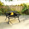thumbnail image 3 of Outsunny Foyer Extérieur Brasero avec Grille de Cuisson Réglable et Tisonnier, Noir, 3 of 10