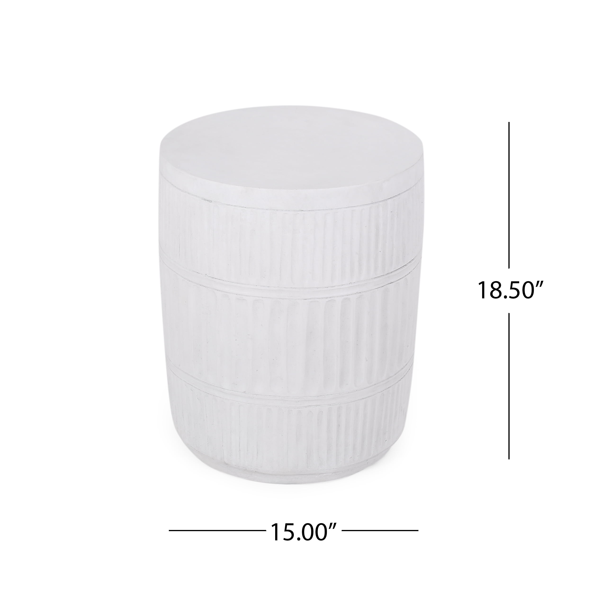 Outdoor Fluted Texture End Table, Lightweight Concrete Material for Patio Garden, White