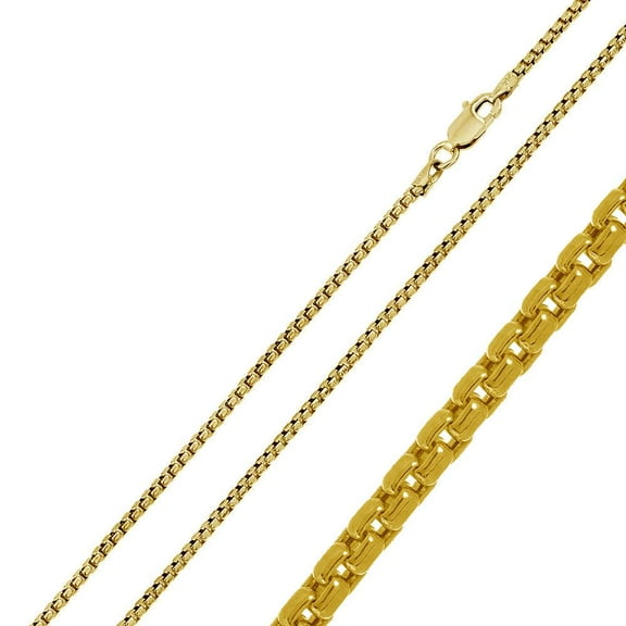 Round Box 2.1mm Gold Plated 925 Sterling Silver Chain Made in Italy 24" Jewelry Female Unisex