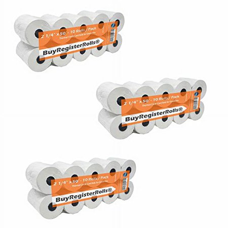 (10 Pack x 3) 2 1/4 X 50 Thermal Paper (30 Rolls) for Verifone Vx520, Ingenico ICT220, Clover Flex, Clover Mini, Square Terminal - Register Receipt Paper fits all Credit Card Machines