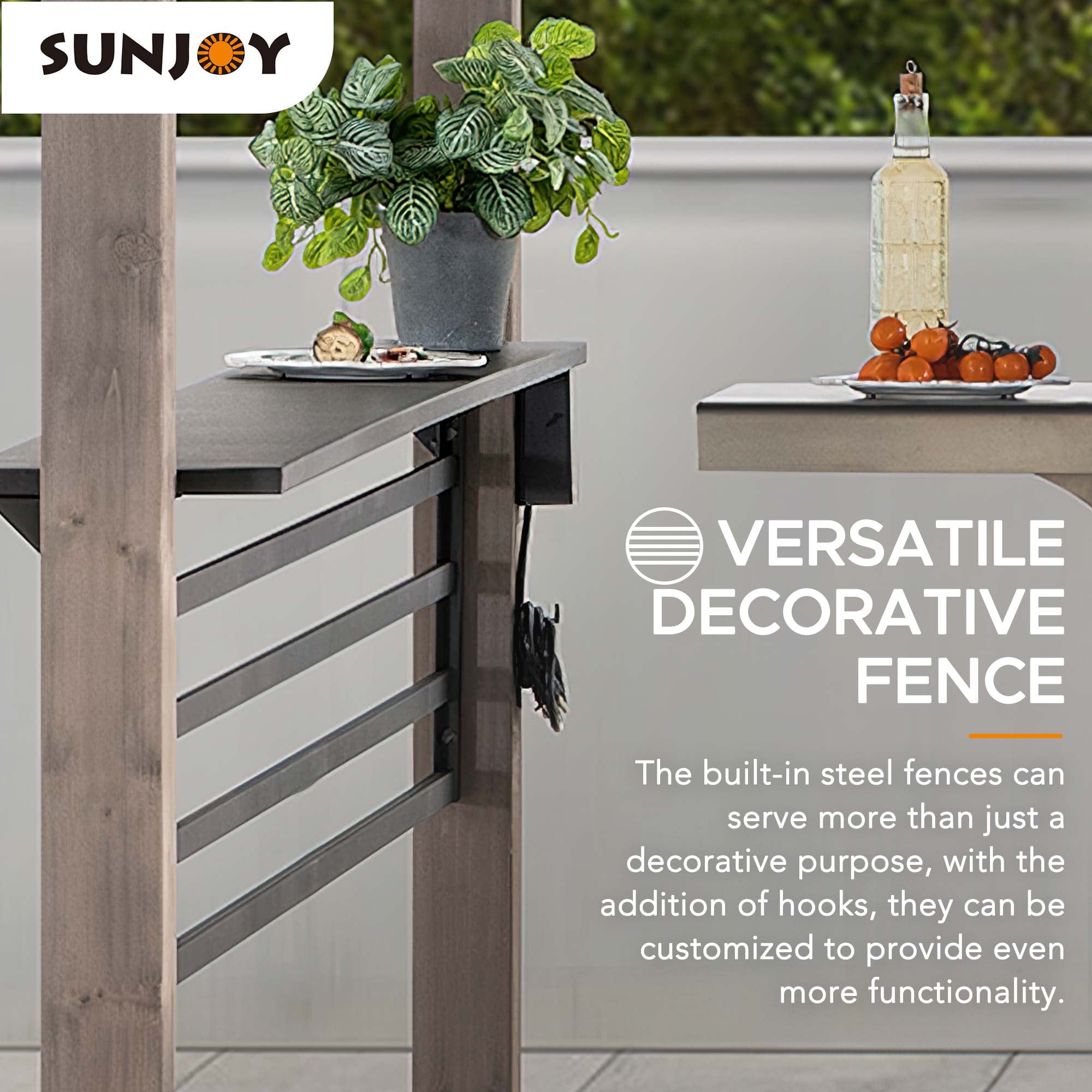 Sunjoy 8 X 12 ft. Outdoor Gazebo Hardtop Grill Gazebo Wood Frame with  DC Solar Power,Black