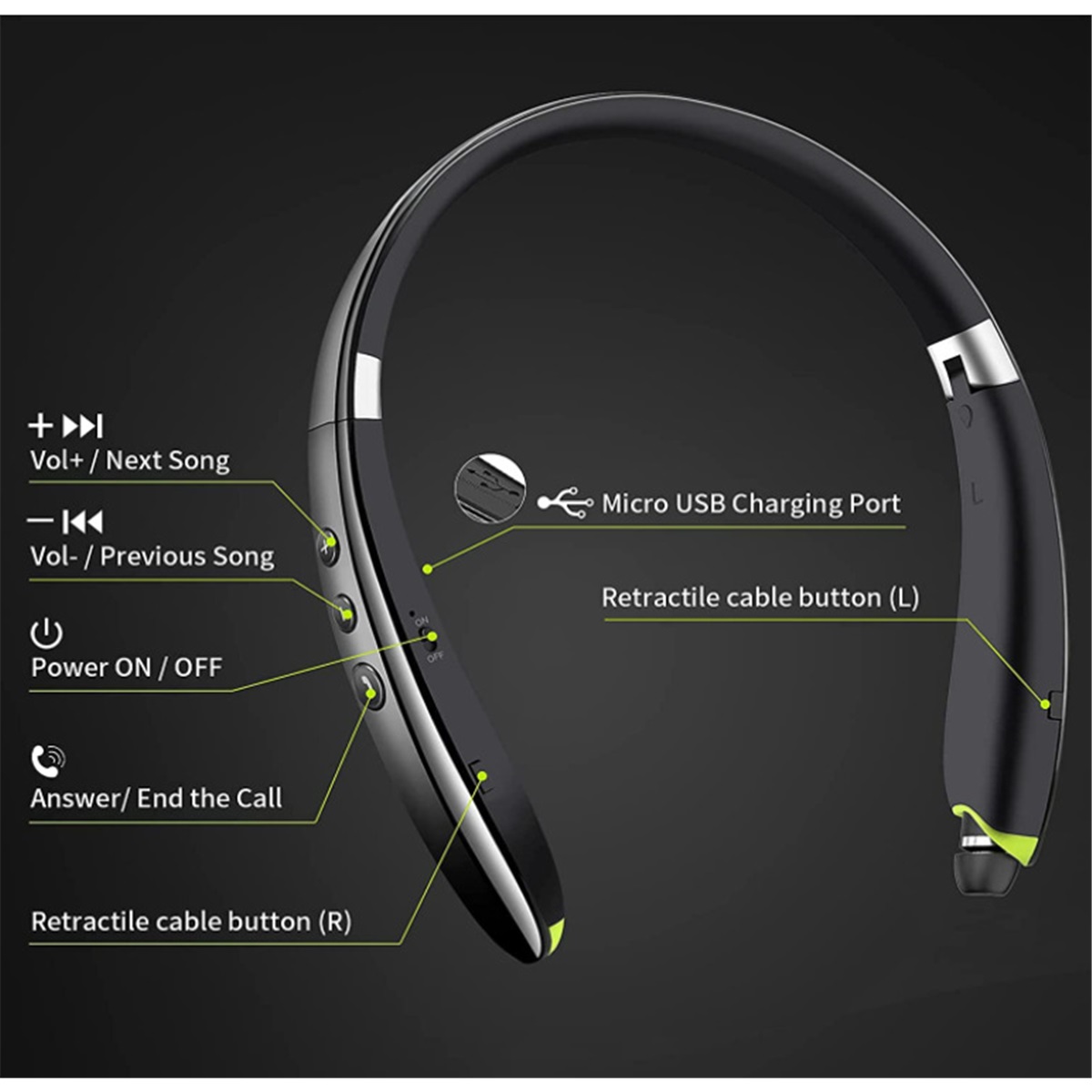 SX-990 Stereo Bluetooth Headphones 5.0 Folding Universal Sports Music Headphones SX990 Hanging Neck Wireless Headphones,Black