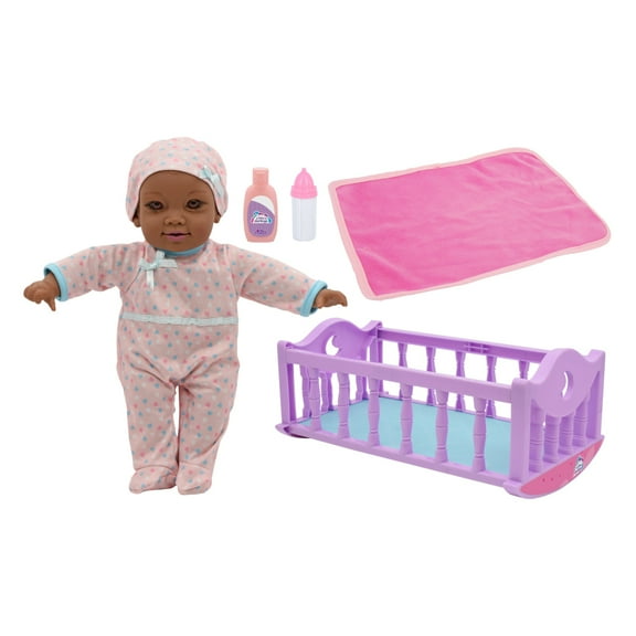 Little Darlings 12" Crib Time Fun AA - Talking Baby Doll With Crib & Accessories, Purple & Pink, Ages 2 