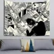 thumbnail image 4 of Tapiz japonés en blanco y negro para colgar en la pared, tapiz para dormitorio, tapiz para mesita de noche, decoración de habitación, manta, alfombra de pared, mandala gótico hippie, 4 of 5
