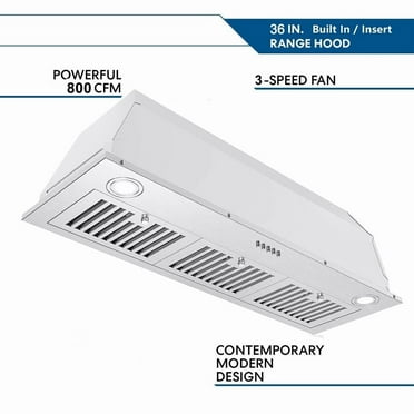 JOEAONZ New 36 inch Insert Range Hood 600CFM Stainless Vent 3-Speed Led Bulb Dishwasher Filter 120V