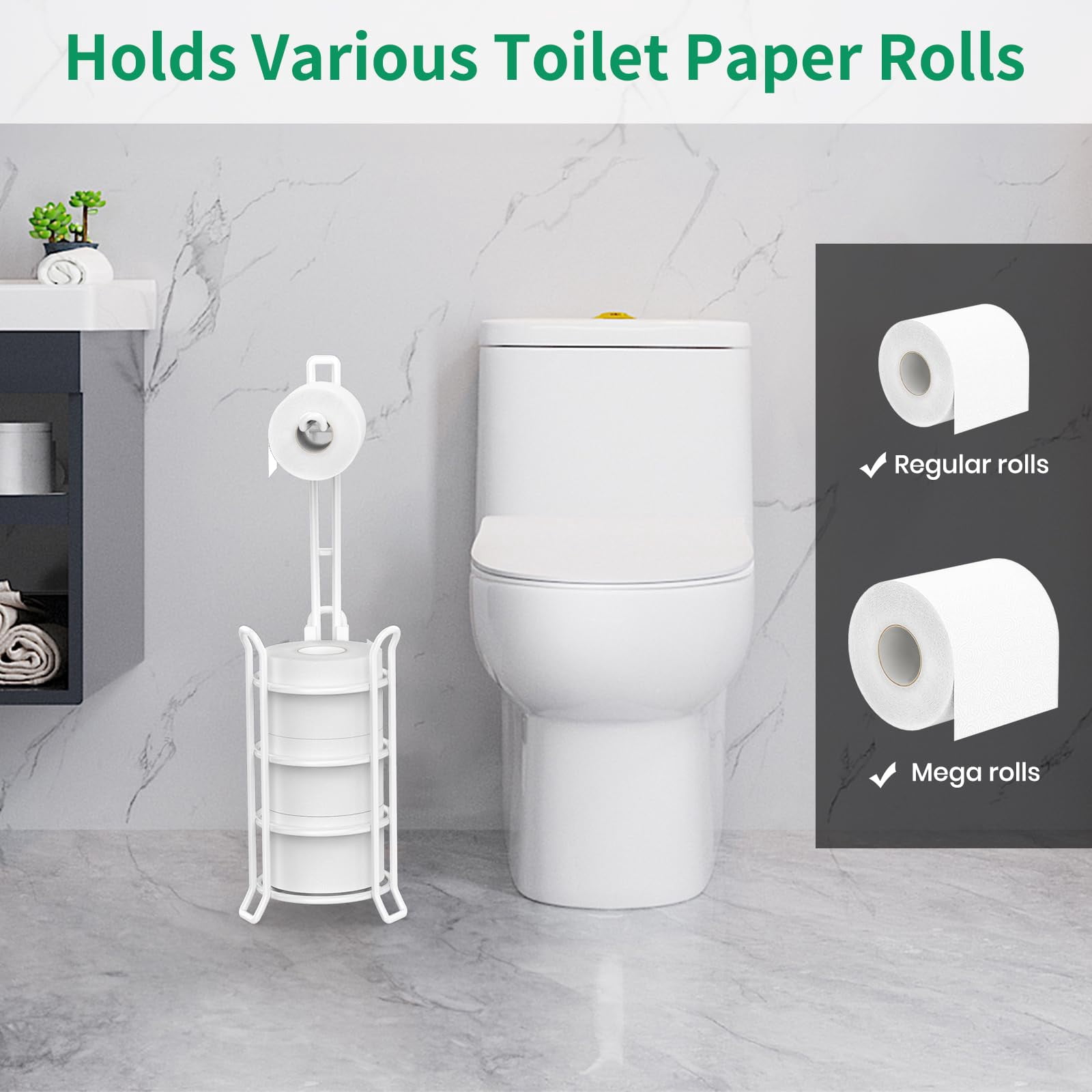 Toilet Paper Holder Toilet Paper Stand and Dispenser for 3 Spare Rolls Metal Wire Free-Standing Toilet Tissue Paper Roll Storage Shelf Bathroom Accessories Storage Organizer Black