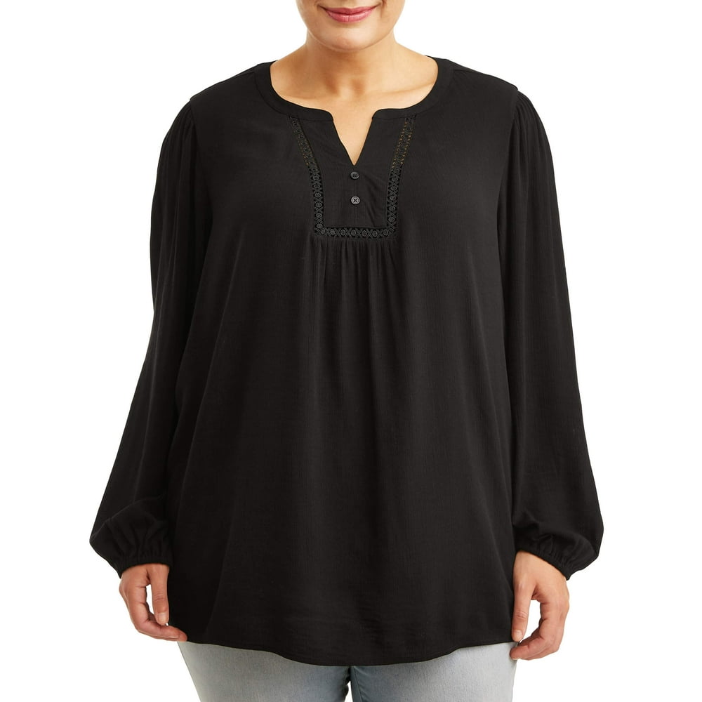 Terra & Sky Terra & Sky Women's Plus Size Long Sleeve Gauze Peasant