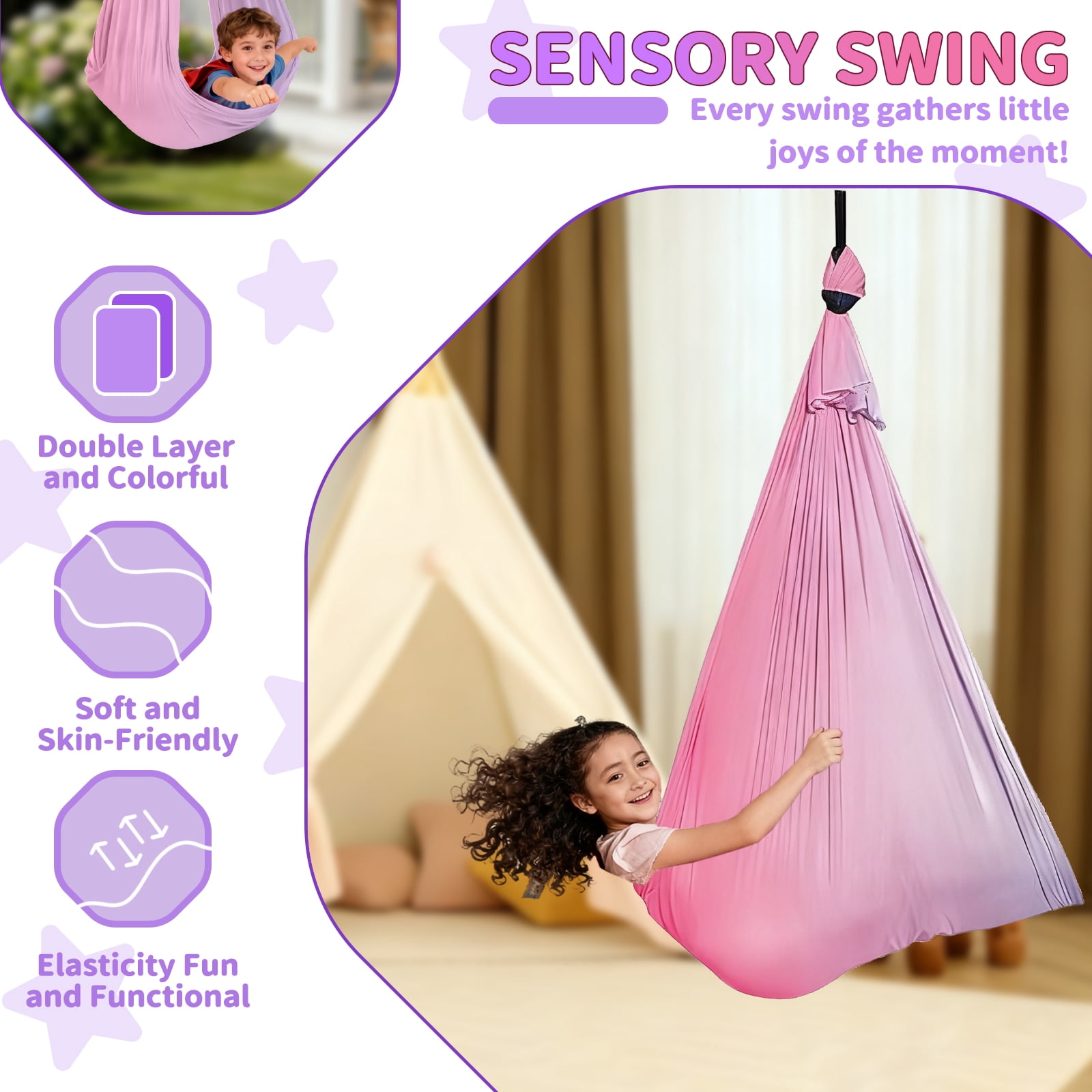 G TALECO GEAR Sensory Swing with Stand, Swing Frame with Pod Swing, Hammock Chair with Stand for Adults Outdoor, X-Shaped Swing Set for Backyard, Indoor Swing for Kids 330LBS, Pink&White