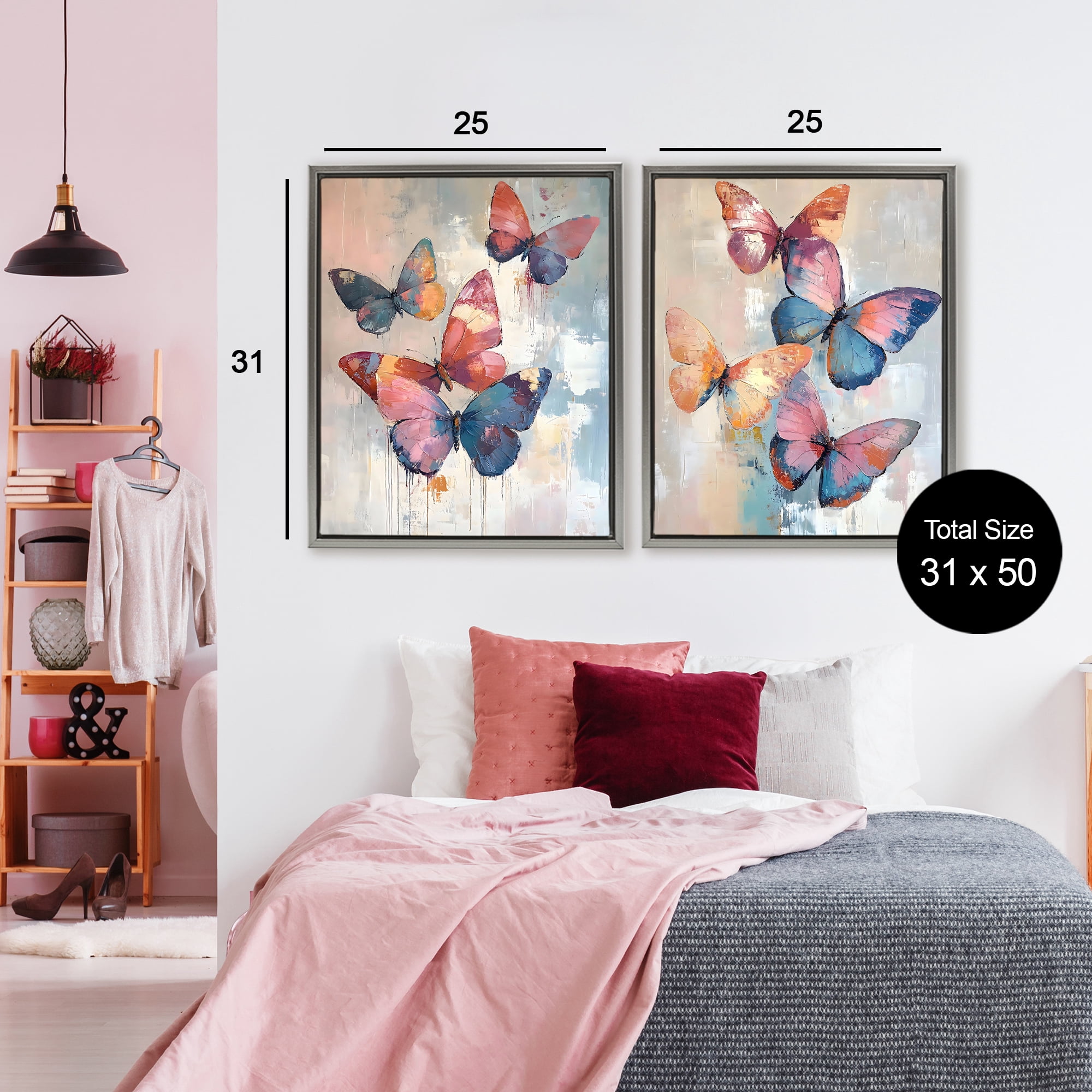 Stupell Industries Butterfly Beauties in Flight 2 Piece Gray Framed Floater Canvas Set, design by Creative Studio