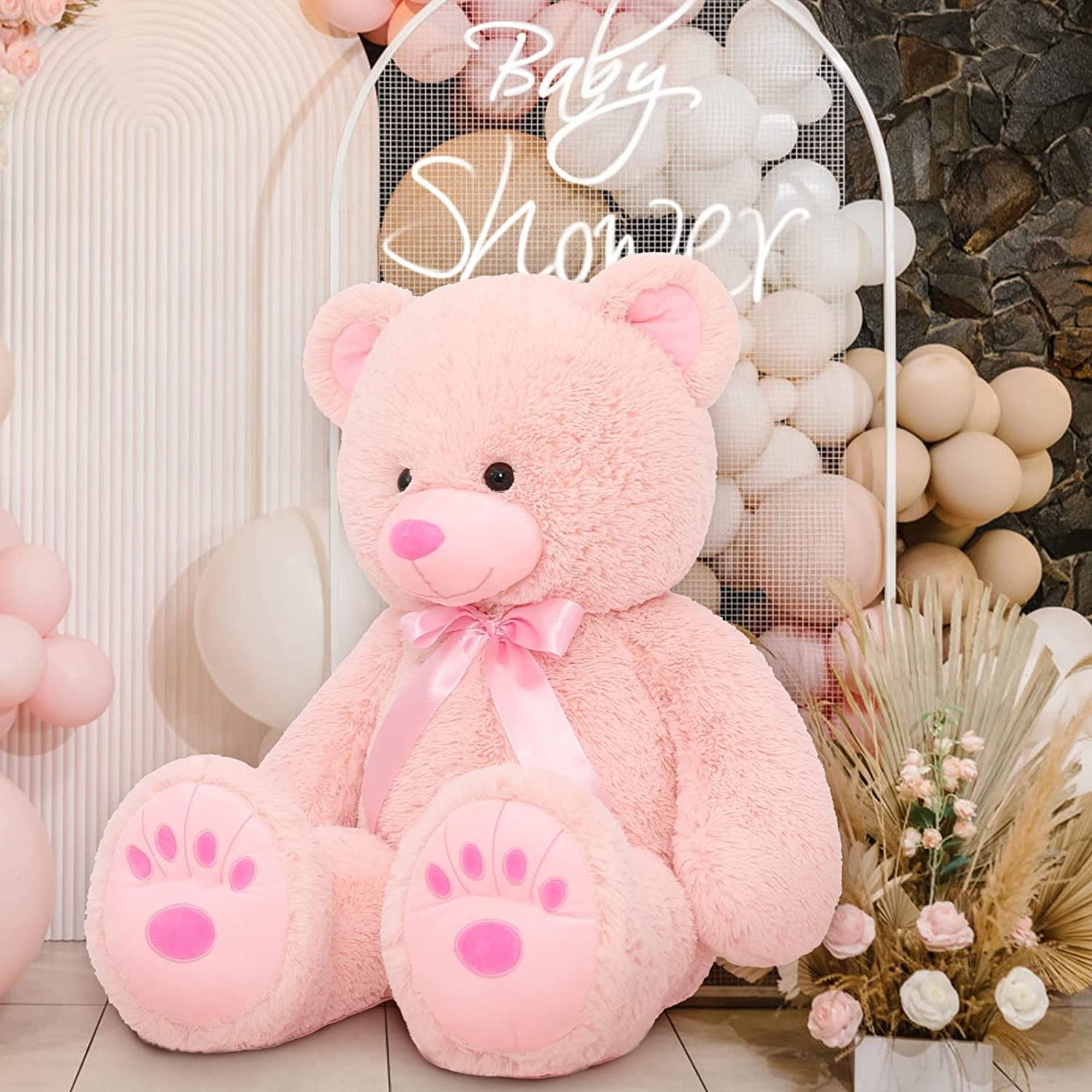 Morismos Pink Giant Teddy Bear with Bow photo 5