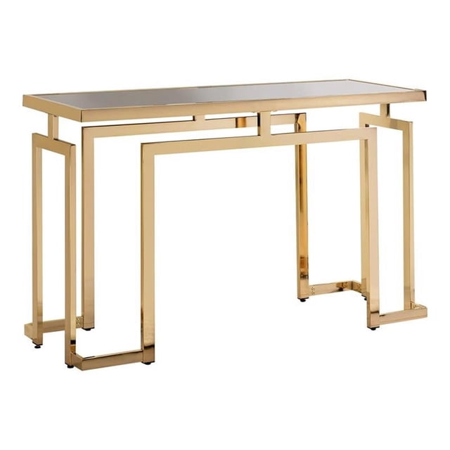 Bowery Hill Table Console Contemporaine à Dessus en Verre, Or