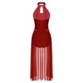 thumbnail image 7 of Zaldita Women Contemporary Lyrical Dance Dress Halter Neck Leotard Tulle Maxi Overlay Dress Burgundy XXL, 7 of 7