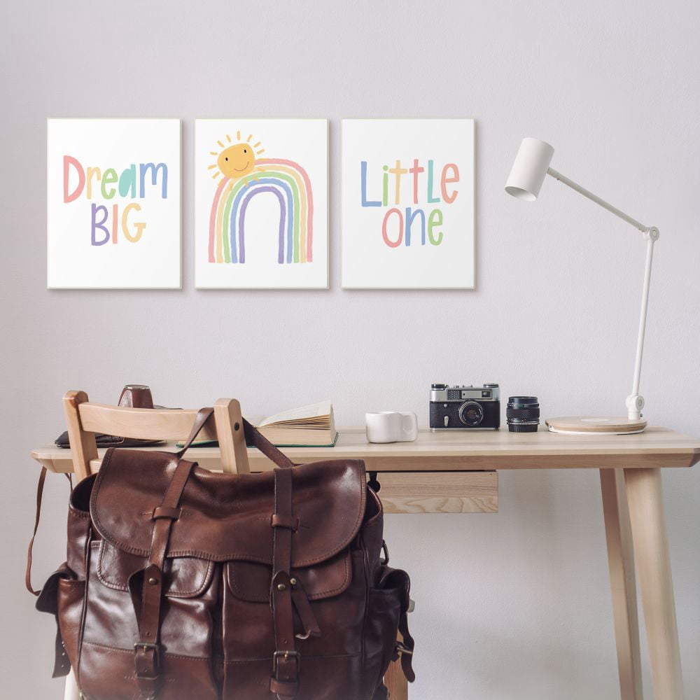 Stupell Industries Dream Big Little One Happy Sun Rainbow Illustration Canvas Wall Art Design by Lisa Larson, 3 Piece, 16" x 20"