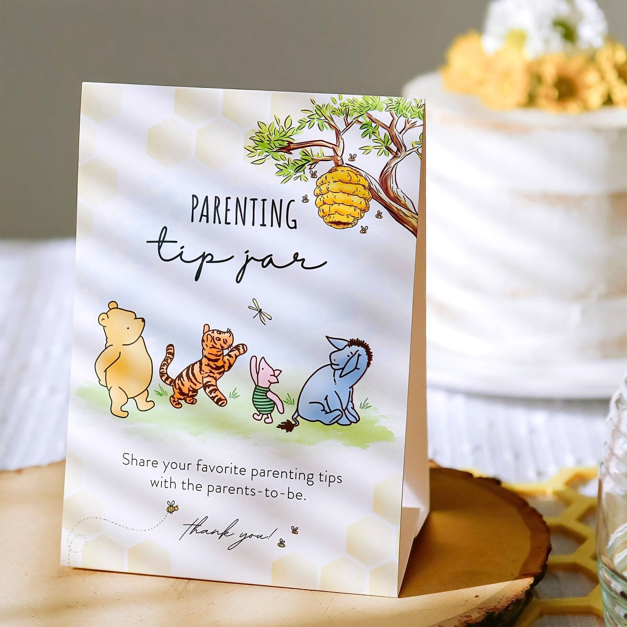 Kate Aspen Honey Bear Parenting Tip Jar For Baby Shower Game & Activity, Advice Cards & Bee Hive Shaped Jar with Lid, Nursery and Baby Shower Decoration