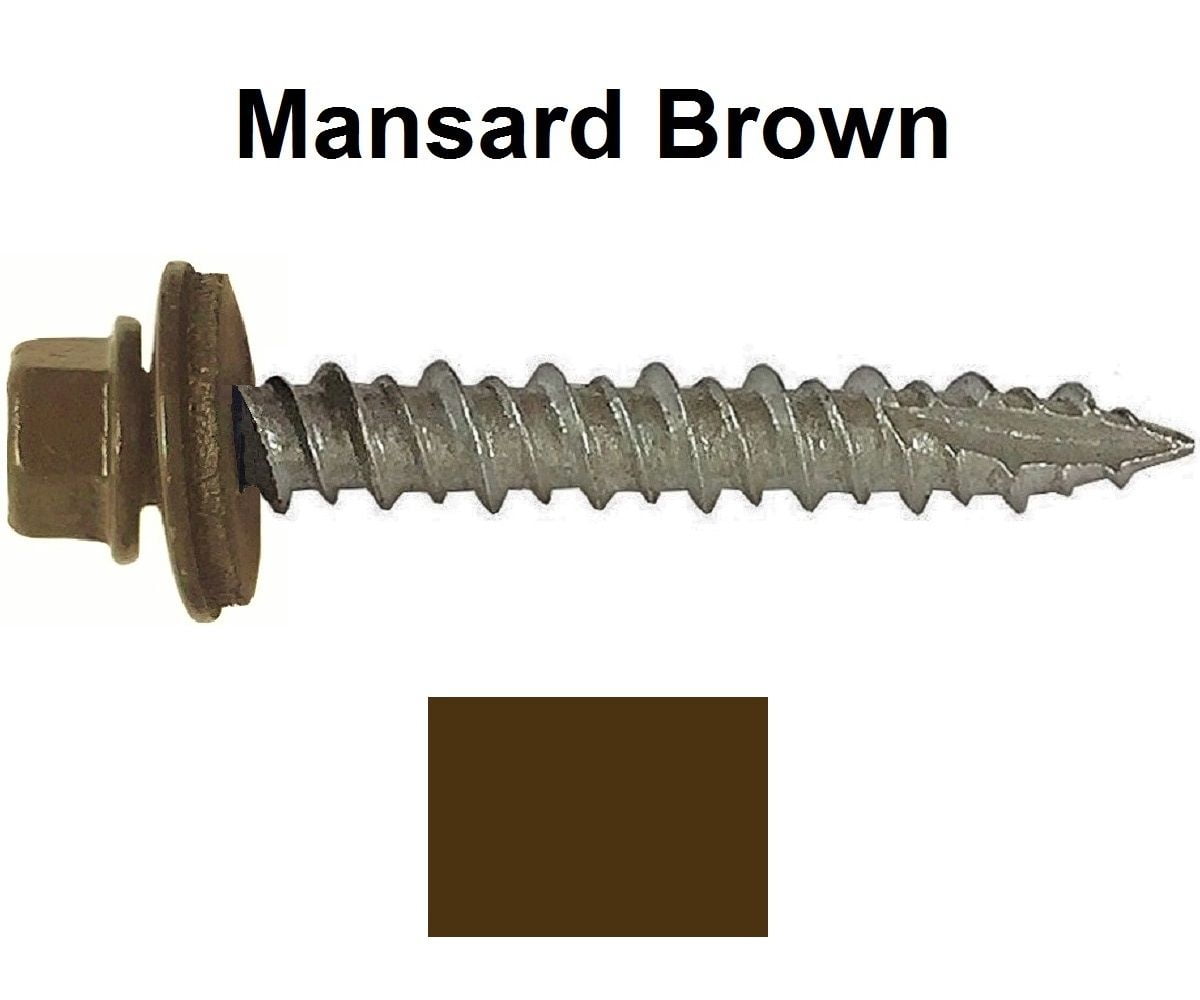 Metal ROOFING SCREWS (1000)10 x 11/2" Mansard Brown Hex Head Sheet Metal Roof Screw. Self