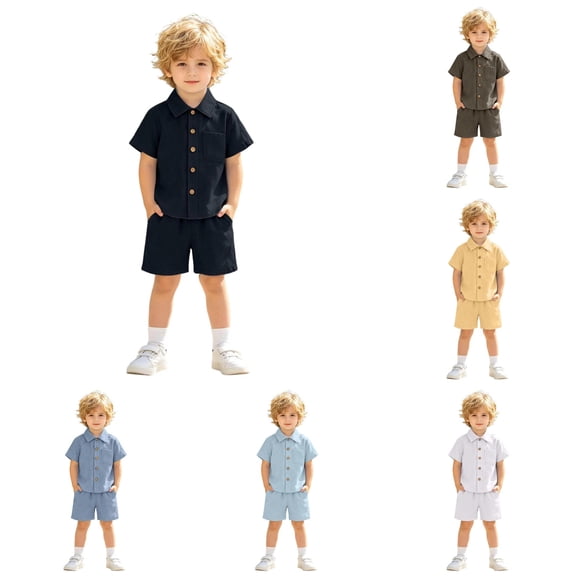 XAOFW Baby Boy Outfits Short Sleeve Button Down Shirts Shorts Toddler Kids Back To School Gentleman Sets 6-12 Months
