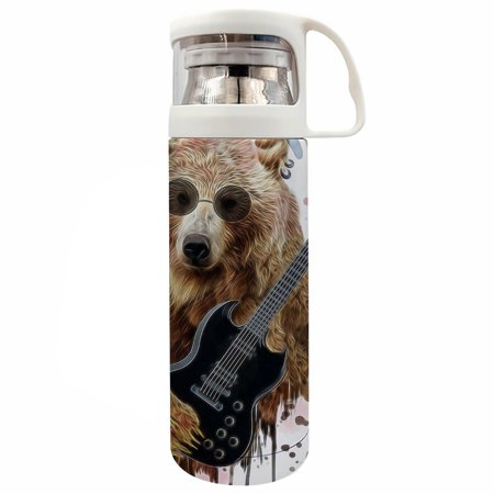 Bestwell 350ML Water Bottle, The Bear Who Plays Guitar Sports Vacuum Insulated Stainless Steel Thermo Mug, 6-12 Hours Hot and Cold Water Bottle with Cover
