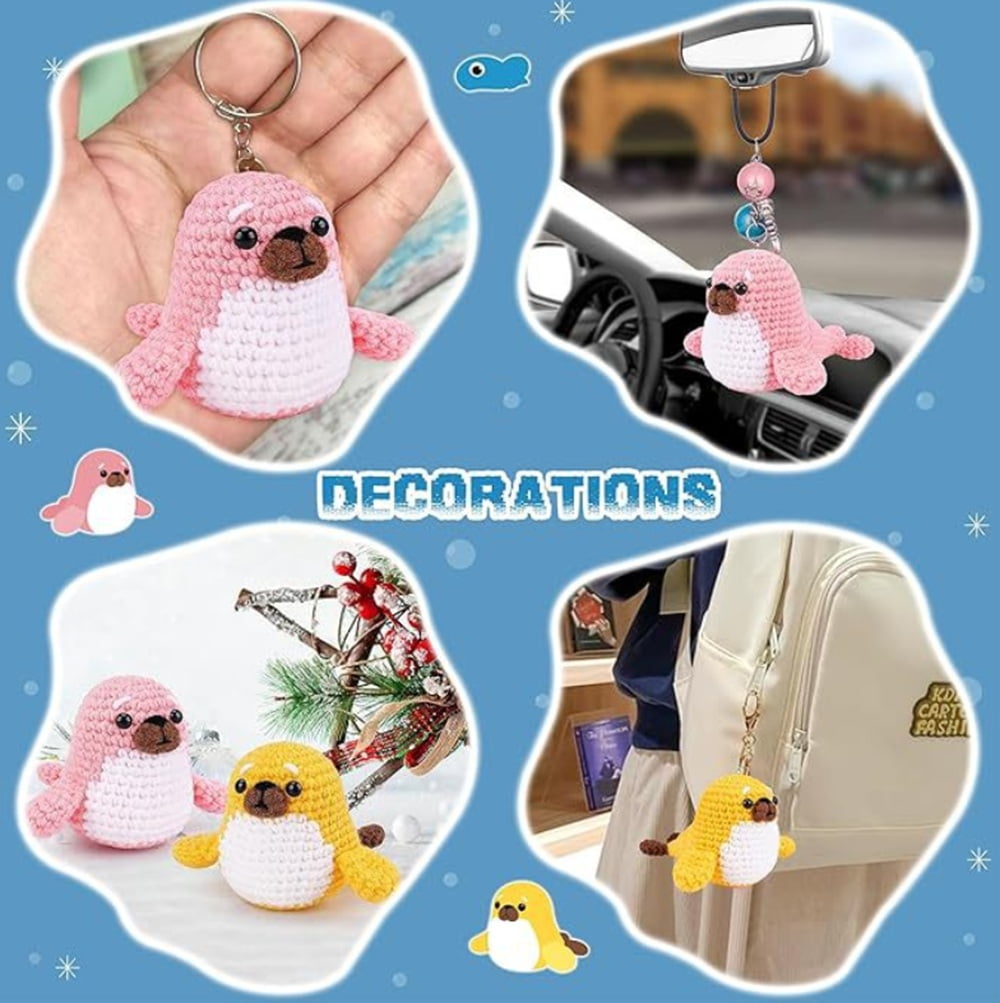 Seal & Fish Crochet Kit for Beginners, 2-Pack Amigurumi Starter Set with Step-by-Step Video Tutorials, TIKA