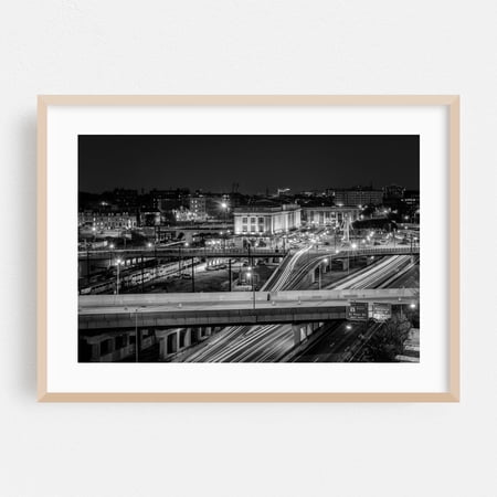 Penn Station & The JFX B&W - Baltimore Maryland Photography Oak Framed Wall Art Print 16 x 24 inches