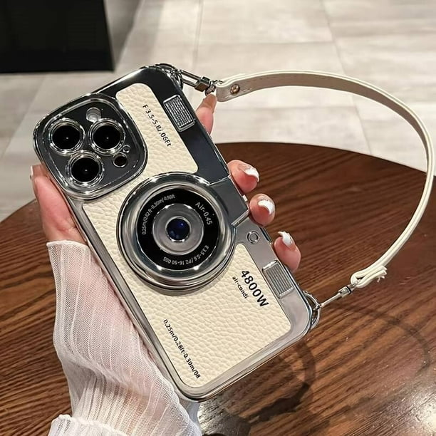 Funda de teléfono Retro con cámara 3D, cubierta a prueba de golpes con correa cruzada de cuero PU para IPhone 14, 13, 12, 11 Pro Max Plus Fivean unisex