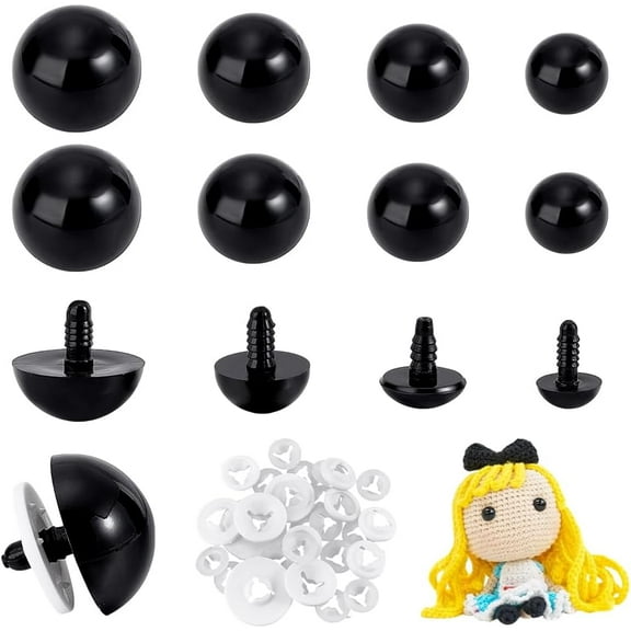 30sets 4 styles Craft Plastic Doll Eyes Stuffed Toy Eyes Safety Eyes with White Gasket Half Round Black 15~30mm
