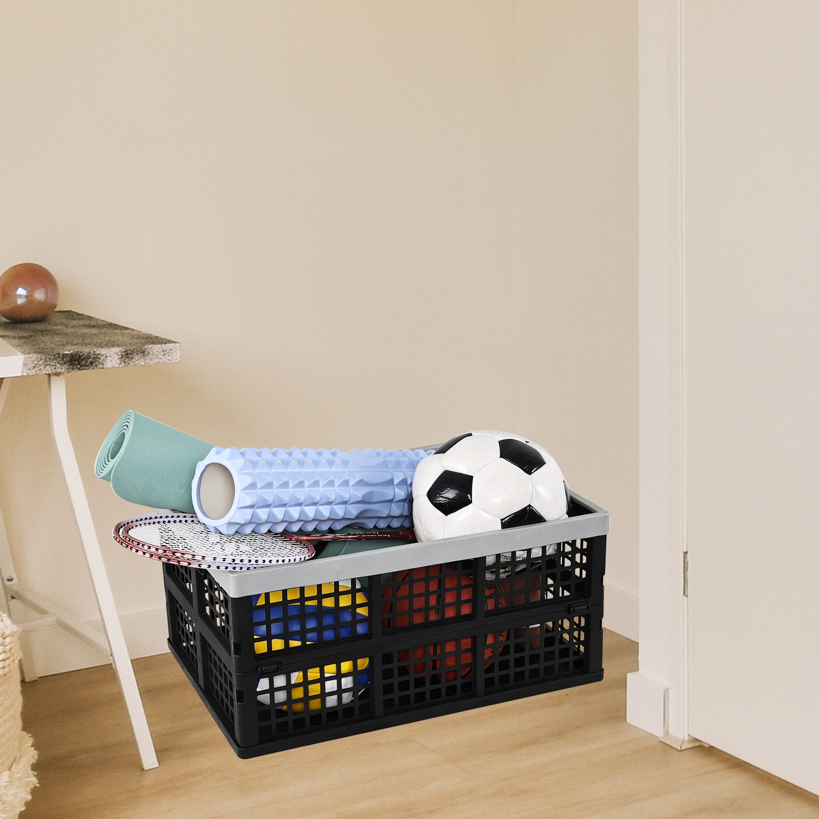 Jnktka 3 Pack 42 L Large Collapsible Storage Crates, Stackable Plastic Crate Basket Black