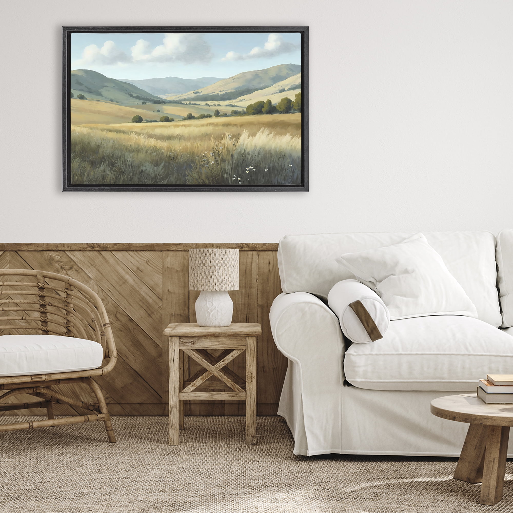 Stupell Industries Rolling Hills at Golden Hour Black Framed Floater Canvas Wall Art, design by Creative Studio