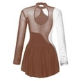 thumbnail image 4 of Doomiva Women's Adult Figure Ice Skating Dress Long Sleeves Rhinestones Gymnastics Leotard Activewear Brown M, 4 of 7