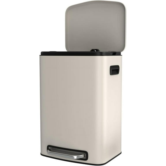 13 Gallon Foot Pedal Large Trash Can with Soft Close Quiet Lid, Stainless Steel Thickened Body Rectangular Garbage Can for Kitchen Trash can, Office Garbage Can, Commercial, Home and More - White