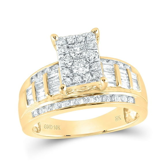 10K Yellow Gold Round Dia. Cluster Bridal Wedding Engagement Ring 7/8ctw, Women's Size: 5-10