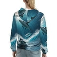 thumbnail image 7 of Uemuo Ice Blue Ocean Cute Dolphin A Pattern Women's Hoodie with Eye-catching Drawstrings- Casual Pullover Hoodie with Kangaroo Pocket, Stylish Hooded Sweatshirt-Medium, 7 of 7