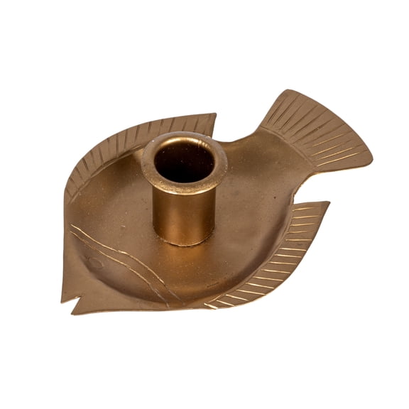 Creative Co-Op Taper Holder with Embossed Fish Shaped Tray, Antique Gold Finish