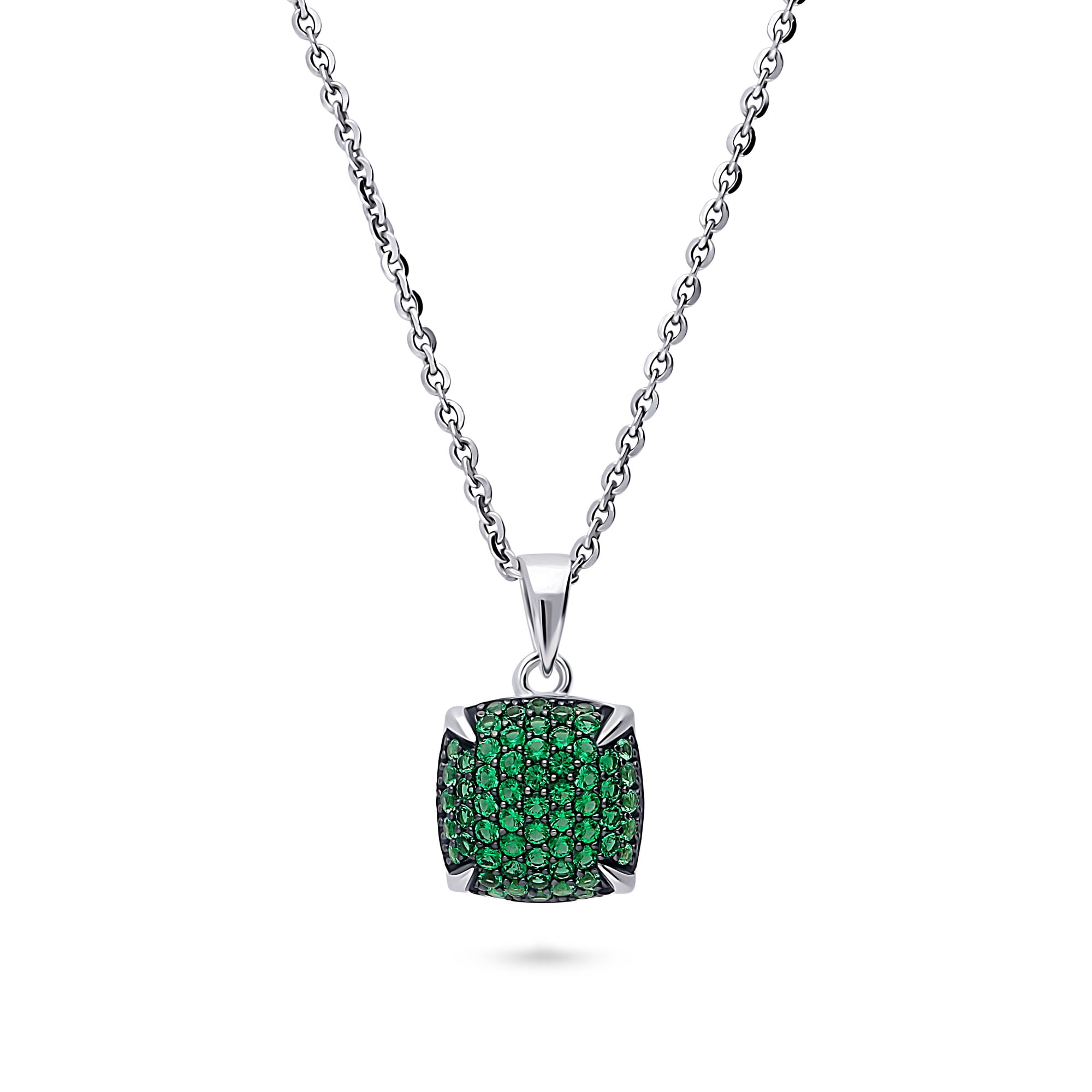 BERRICLE Sterling Silver Square Cubic Zirconia CZ Fashion Necklace and Earrings Set for Women, Rhodium Plated, Green
