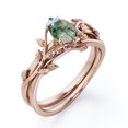 thumbnail image 4 of JeenMata Prong Setting 1 Carat Teardrop Transparent Dendritic Moss Green Agate Leaf Pattern Bridal Ring Set in 18K Rose Gold Plating over Silver, 4 of 6