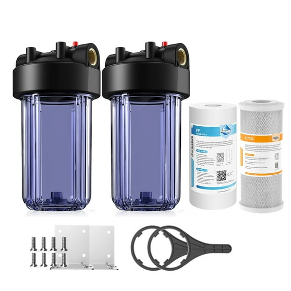 SimPure DB10C Whole House Water Filter Housing(2 Pack),10"x4.5" Sediment Carbon Cartridge Housing with 1Pack PP 1Pack CTO Filter(5μm)