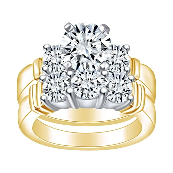 AFFY (2 Cttw) Round Shape White Natural Diamond Bridal Engagement Wedding Band Ring Set In 14k Solid Yellow Gold Ring Size-5
