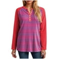 thumbnail image 4 of GEWSEY Women's Striped Long Sleeve T-Shirts Crewneck Loose Fit V Neck Tunic Top 2025 Fall Colorblock Blouse with Smocked (Red, XXL), 4 of 8