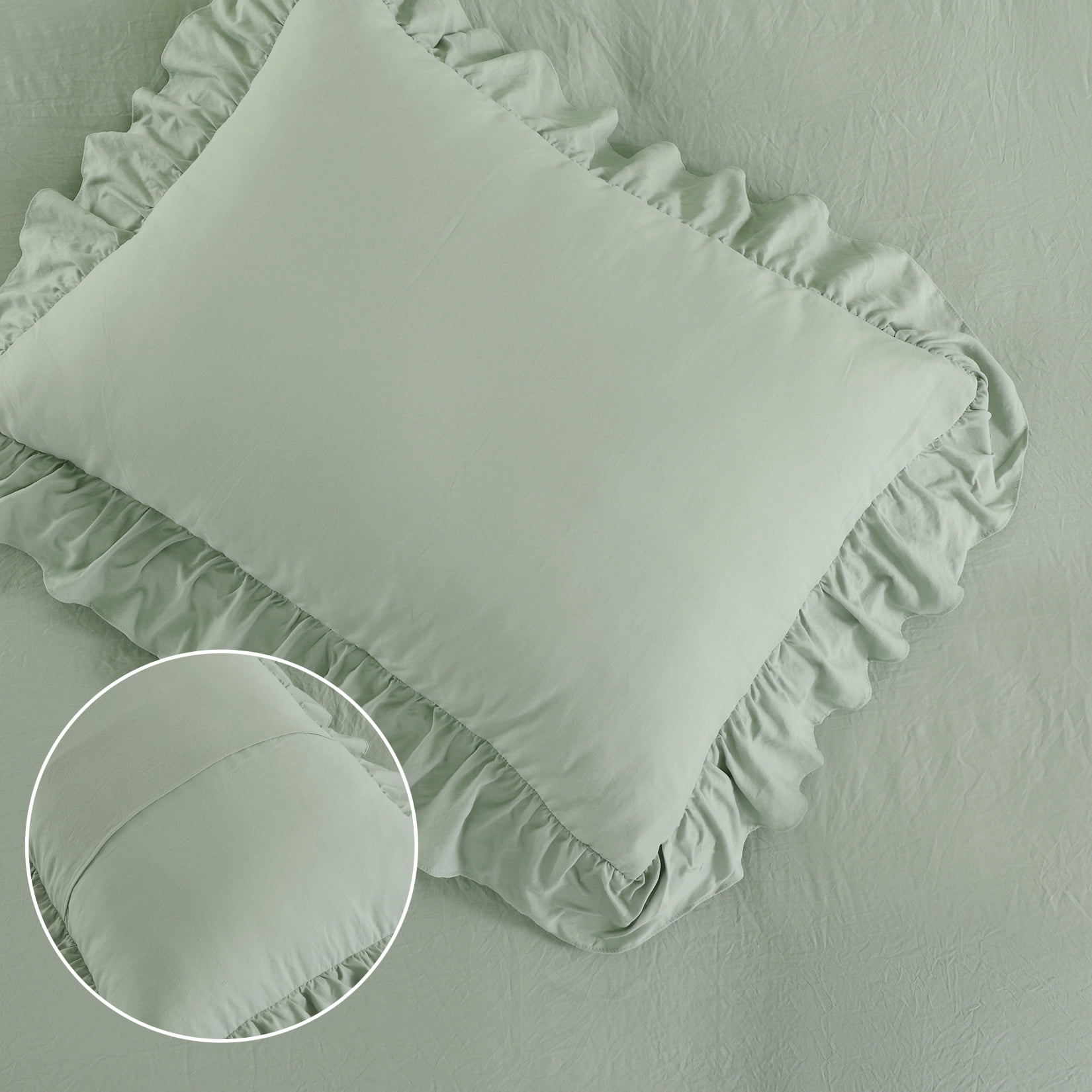 CAROMIO Twin 2 Pcs Sage Green Ruffled Duvet Cover Set Soft Washed Microfiber Vintage French Country Duvet Cover Set for Kids Girls