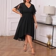 thumbnail image 2 of AURA Plus Size V Neck Chiffon Midi Dress Cross Strap Tie Waist Ruffle Hem A Line Short Sleeve Elegant Party Dress, 2 of 3