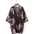 thumbnail image 4 of Sinhoon Open Front Chiffon Mid-Length Blouses for Womens 3/4 Sleeve Cardigan Lounge Loose Sunscreen Ladies Swim Cover-ups Beachwear Shawl Floral Kimono Blouse Shirts, 4 of 5