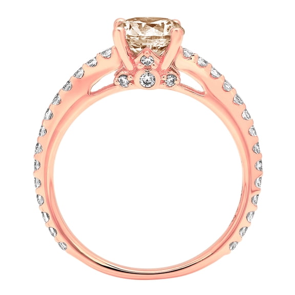 1.465 ct Round Cut Simulated Champagne Diamond Solitaire with Accents Engagement Ring for Women in 18K Rose Gold