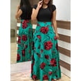 thumbnail image 1 of Estampado de flores color a juego vestido de manga larga falda larga ropa de mujer Eccomum Verde y Negro manga L, 1 of 6