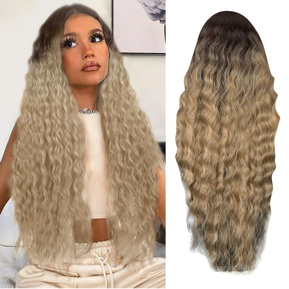 Teissuly Women's Dark Brown Gradient Gradient Micro Curl Set Wavy Curl Wig Hair Wigs